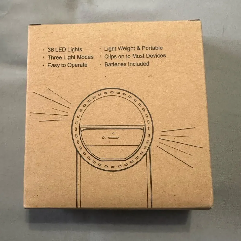 Battery power Clip-on Selfie Ring Light 36 LED Phone Camera Fill Lamp White NWT